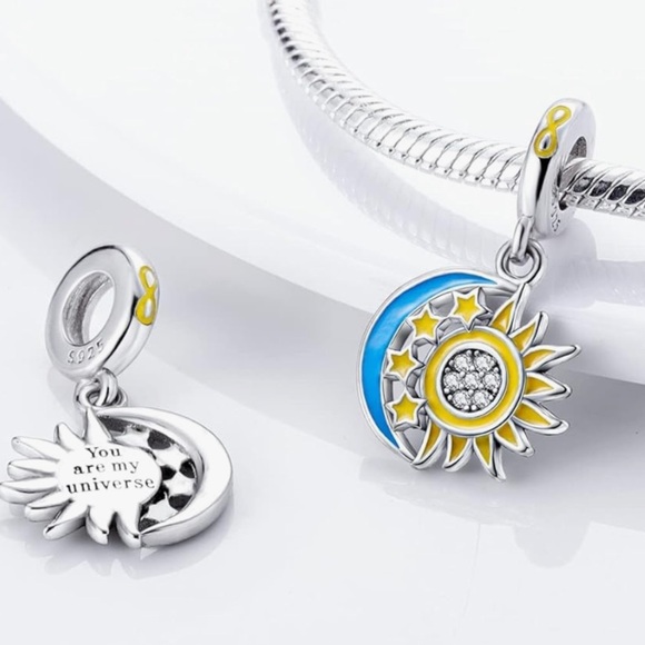 Sun, moon sterling silver charm fits all Pandora bracelets - Picture 2 of 2